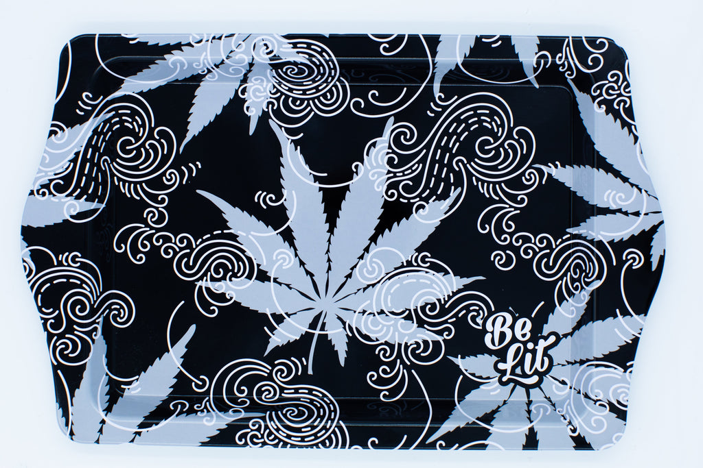 Be Lit Travel Rolling Tray, Black Leaves - Good Vibes Distribution
